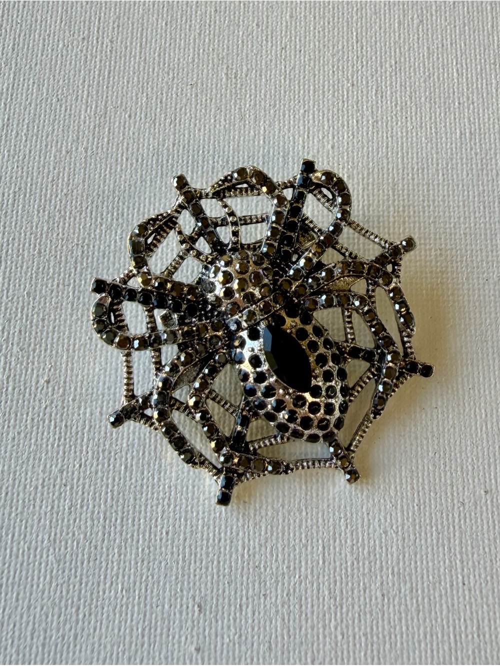 NEW Vintage-Inspired Silver-Tone Black Spider Web Brooch with Jet Crystals🖤🕷️